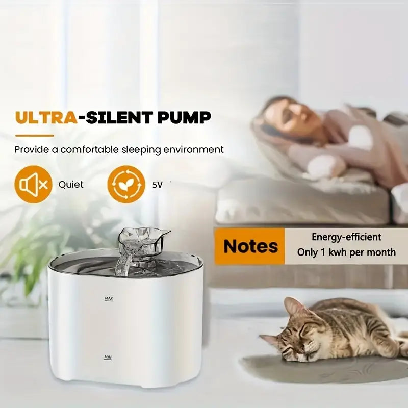 Cat Water Fountain 2.2L – Ultra-Quiet USB Powered + FREE Silicone Pet Brush!