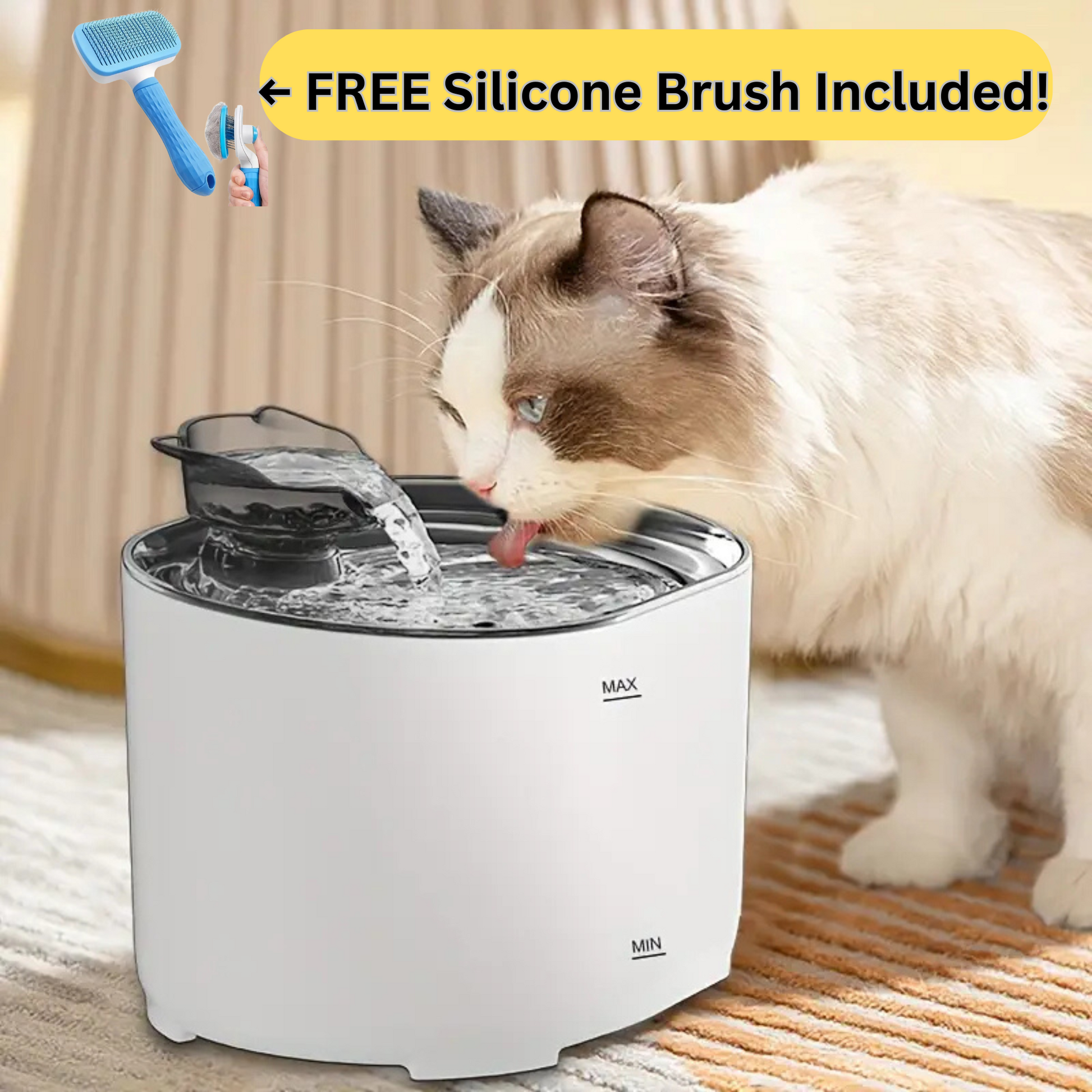 Cat Water Fountain 2.2L – Ultra-Quiet USB Powered + FREE Silicone Pet Brush!